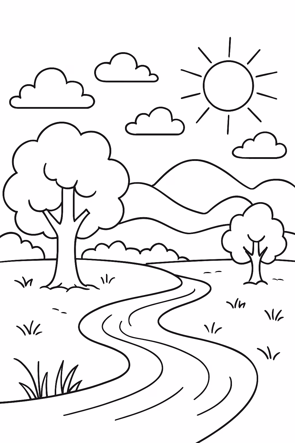 Paisagem para colorir — desenho para imprimir