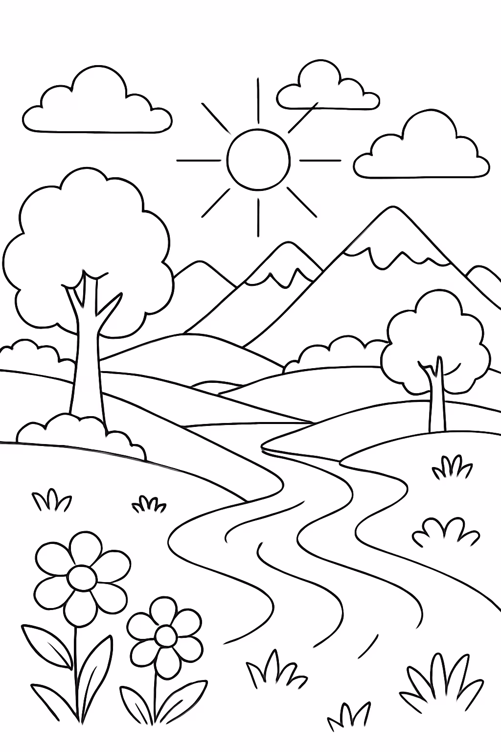 Paisagem colorido para colorir — desenho para imprimir