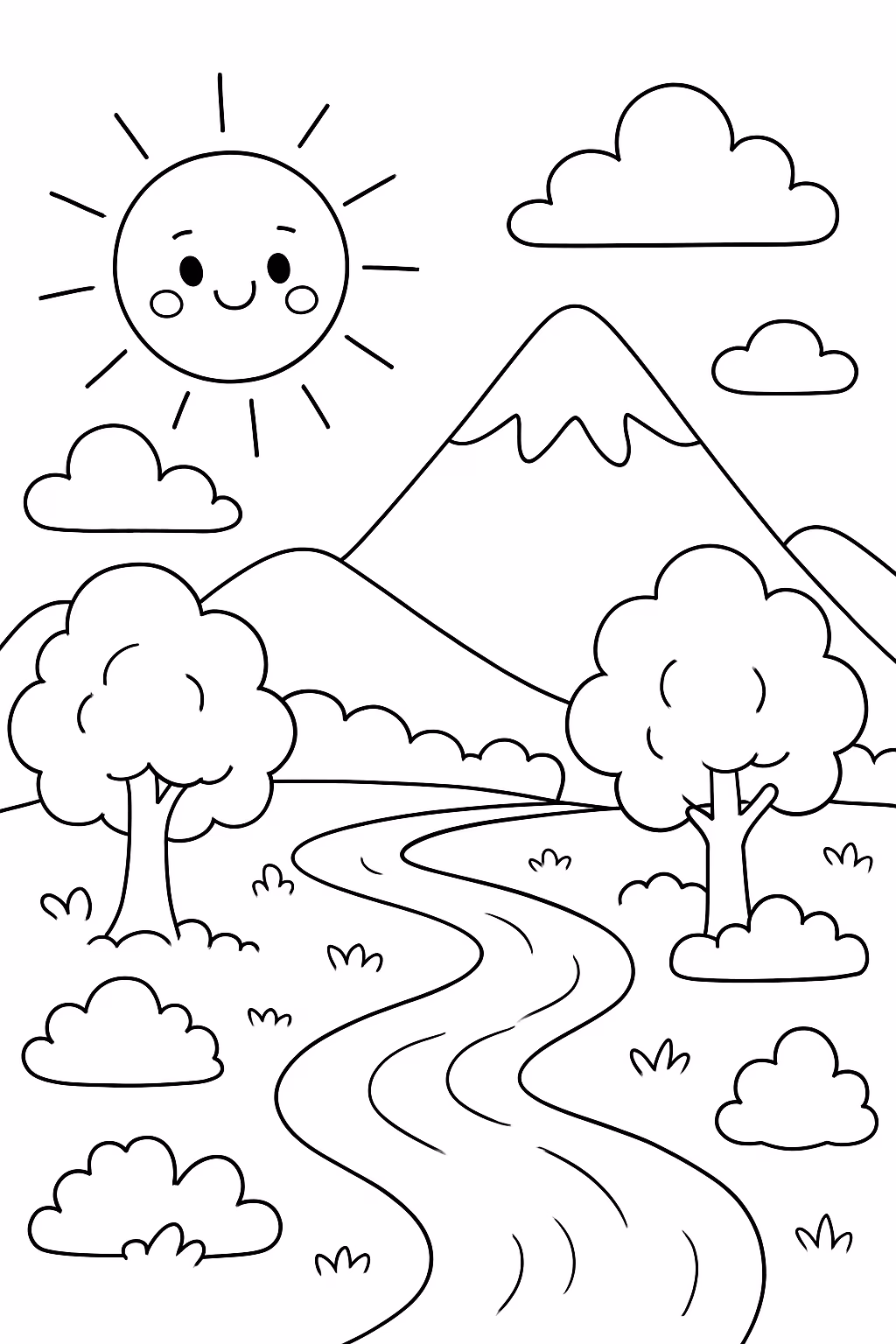 Paisagem com detalhes criancas de anos folha a4 para colorir — desenho para imprimir