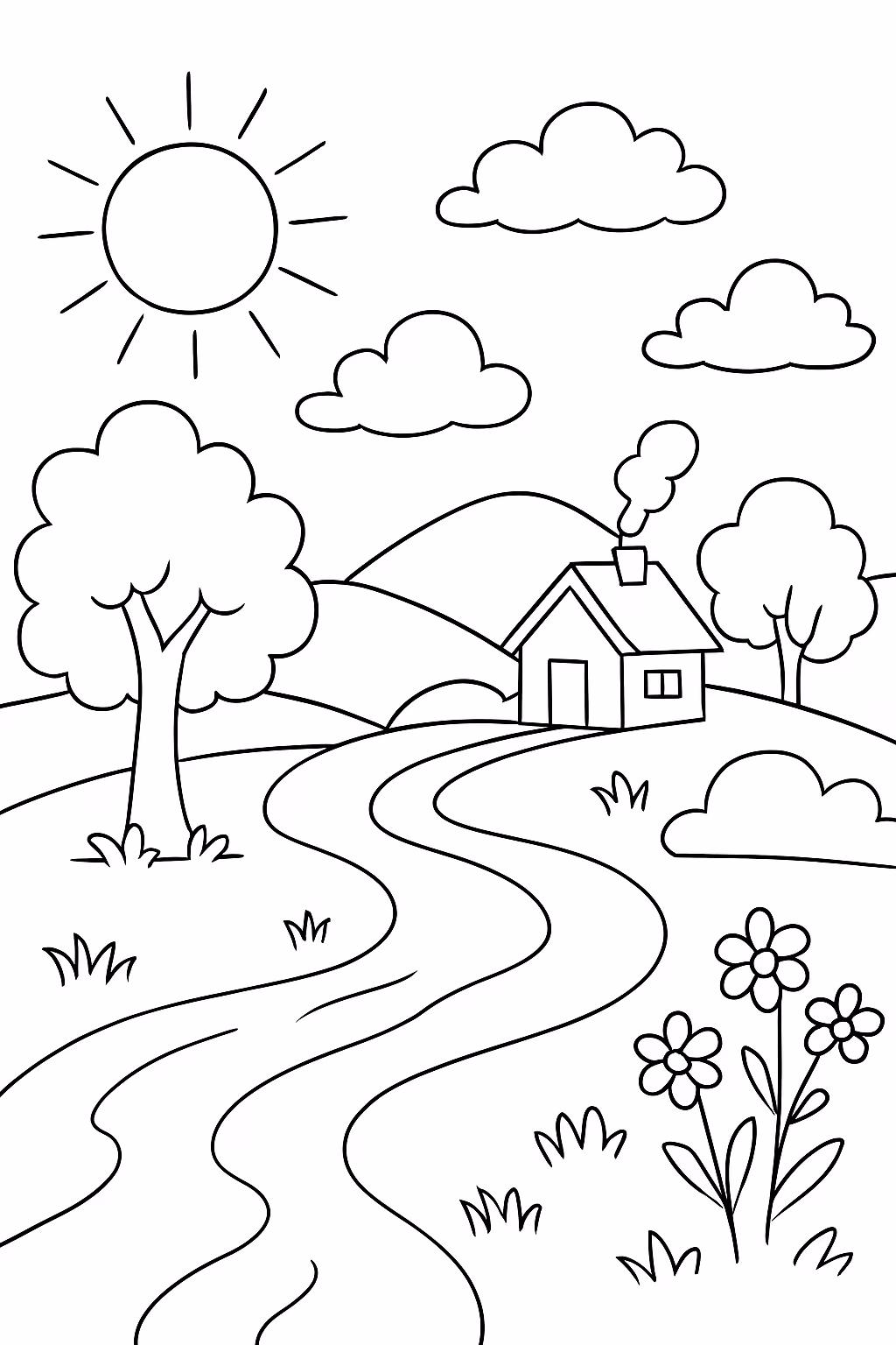 Paisagens bonitas para colorir — desenho para imprimir