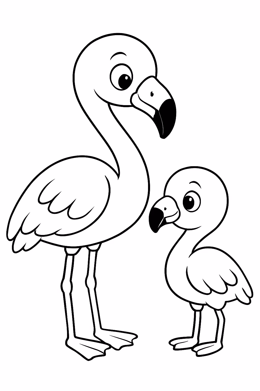 Papai flamingo com o filho flamingo menina para colorir — desenho para imprimir