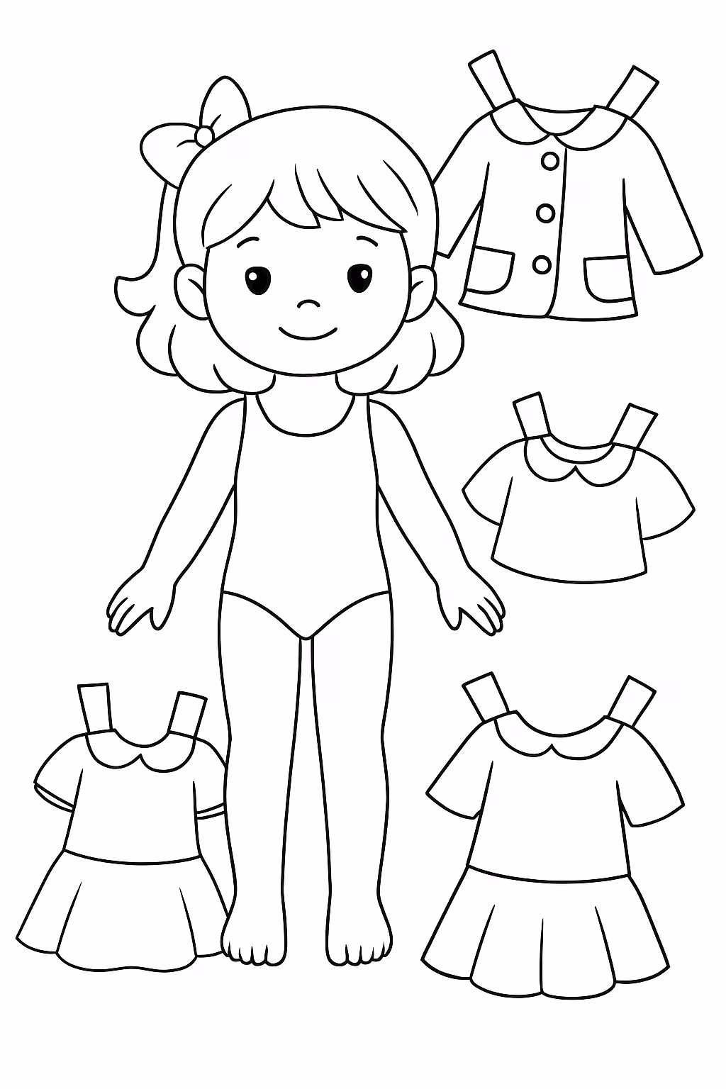 Paper doll pintado com roupinhas para colorir — desenho para imprimir