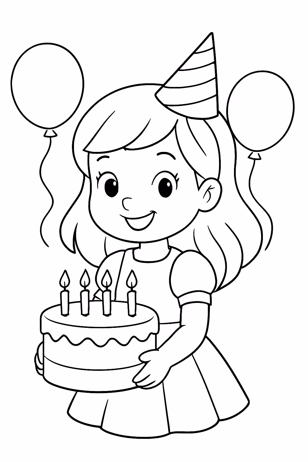 Parabens de uma menina para colorir — desenho para imprimir