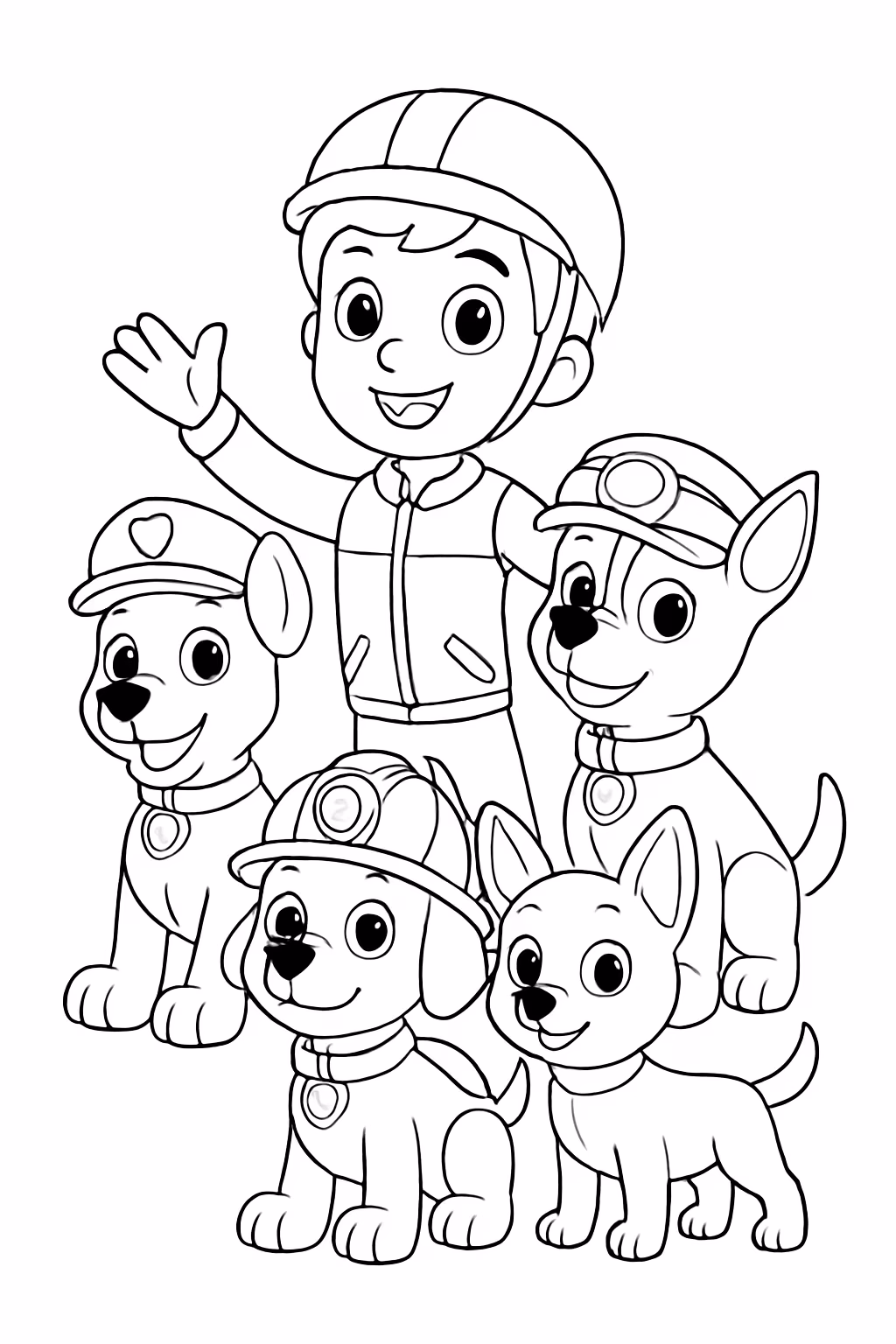 Patrulha canica completa com o rider para colorir — desenho para imprimir