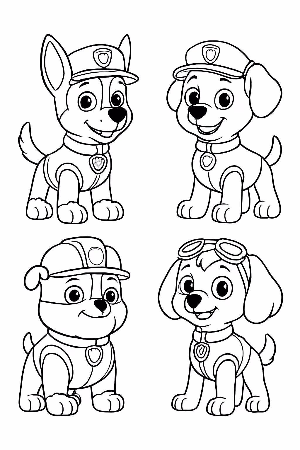 Patrulha pata com os nomes para colorir — desenho para imprimir