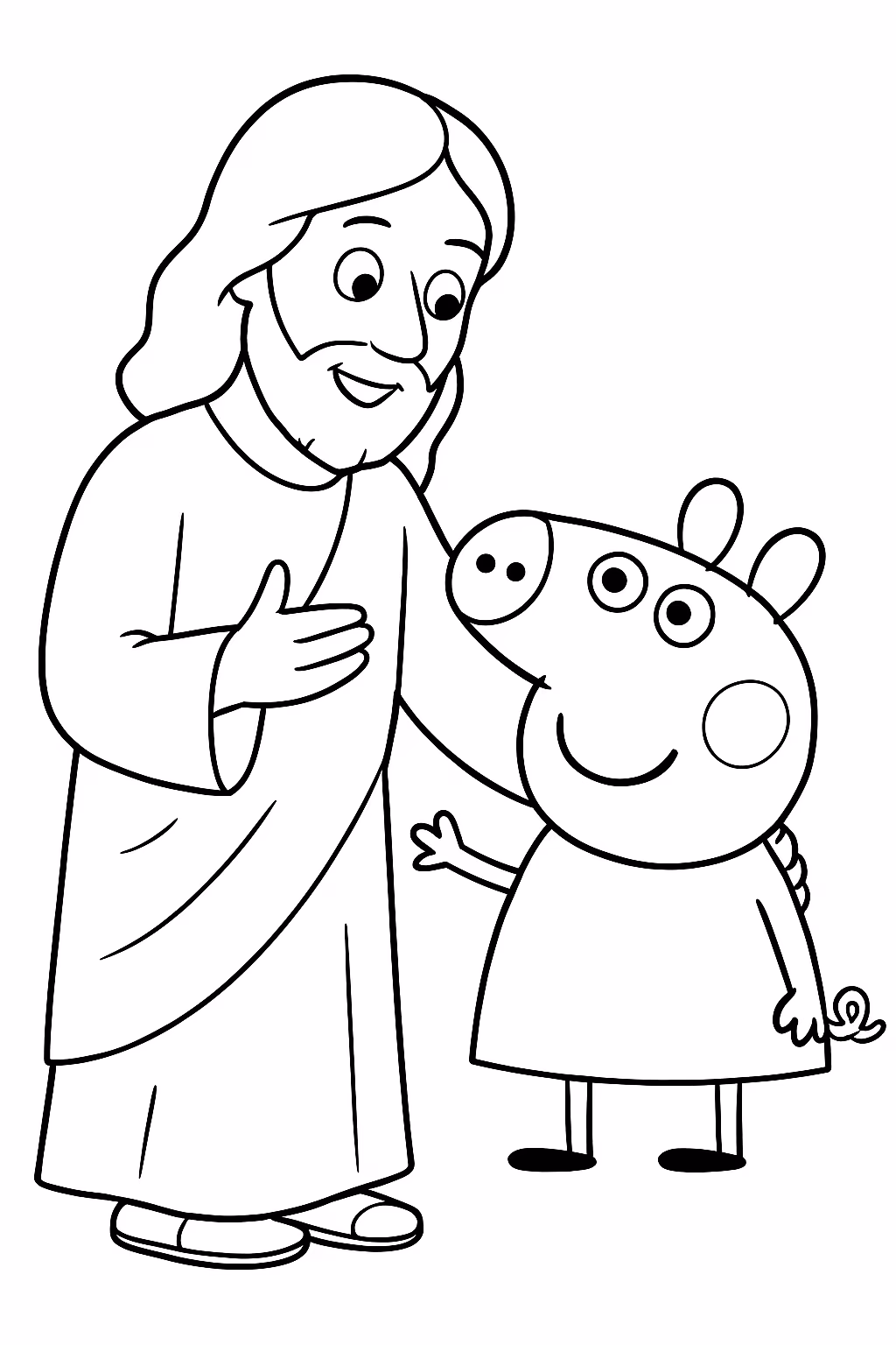 Peppa com jesus para colorir — desenho para imprimir
