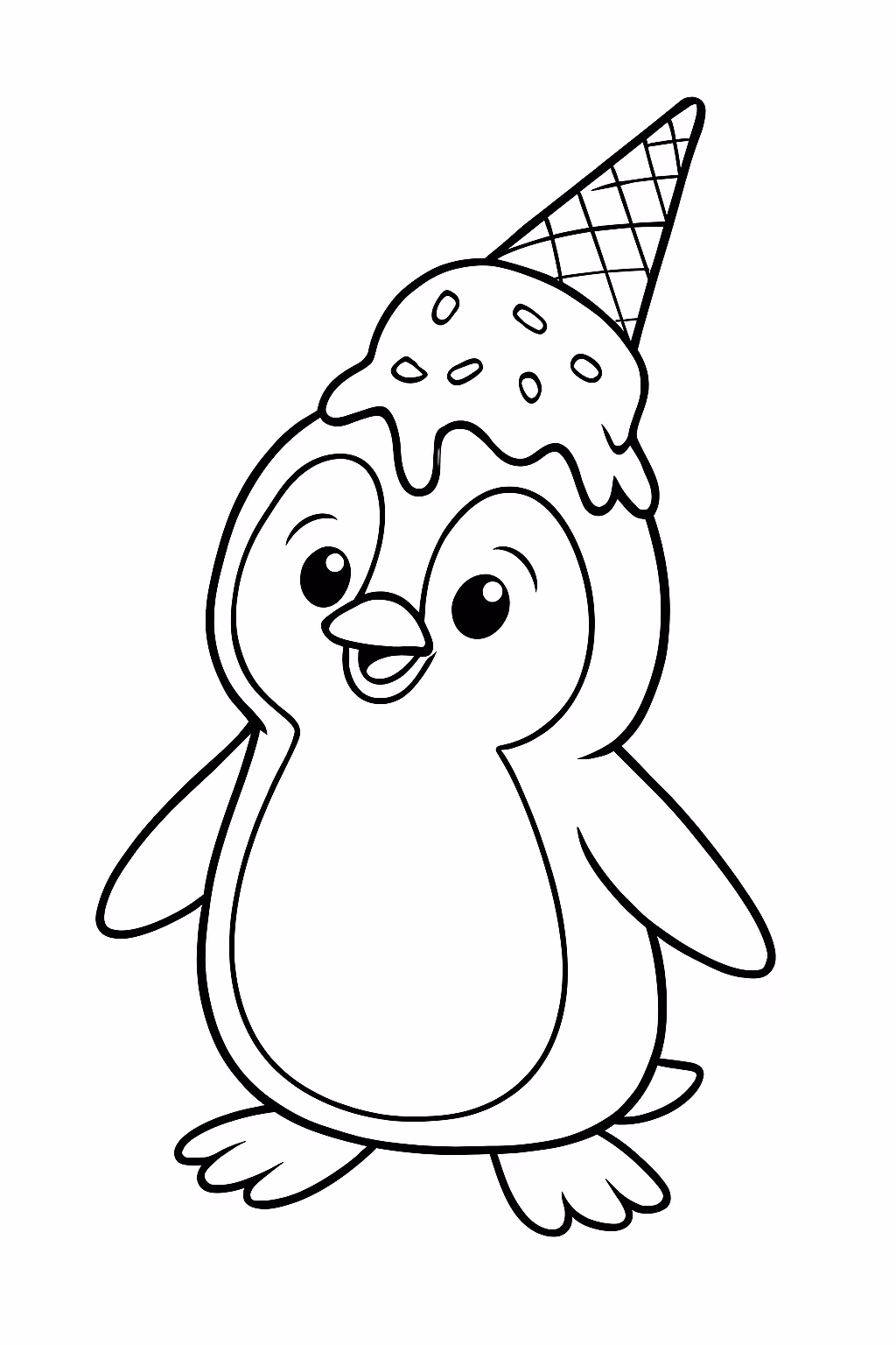 Pinguim com sorvete caido na cabeca para colorir — desenho para imprimir