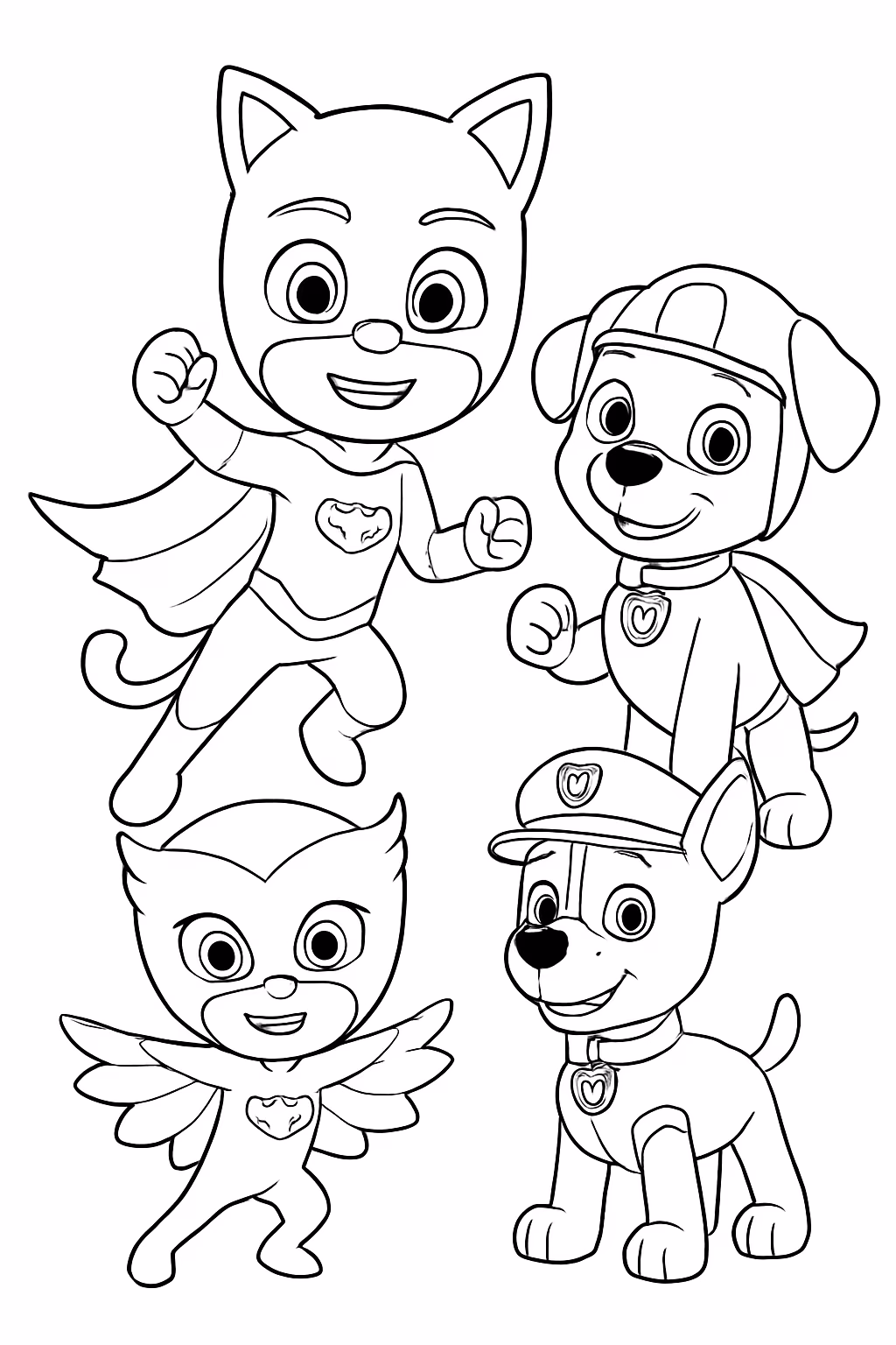 Pj masks e patrulha canina para colorir — desenho para imprimir