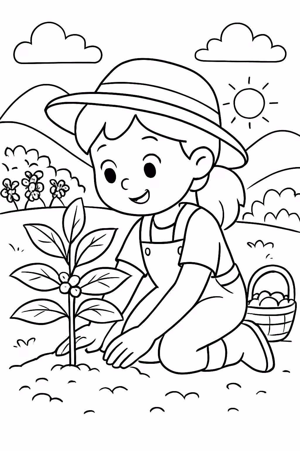 Plantacao de cafe para colorir — desenho para imprimir