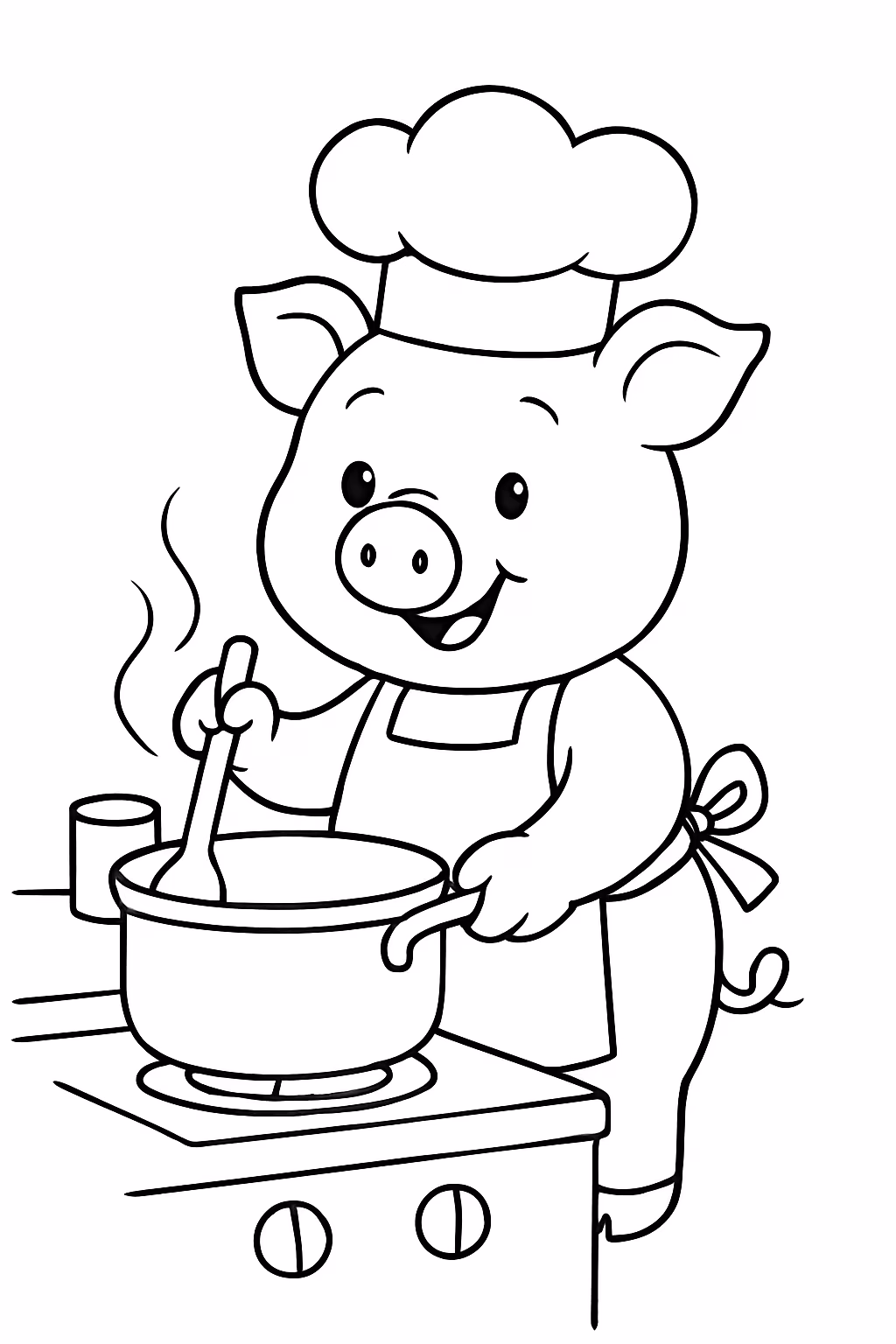 Porquinho cozinhando para colorir — desenho para imprimir