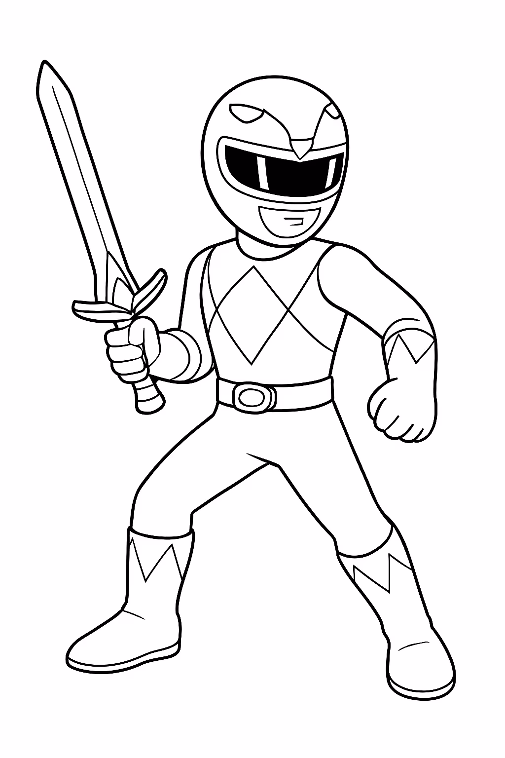 Power ranger amarelo com espada para colorir — desenho para imprimir