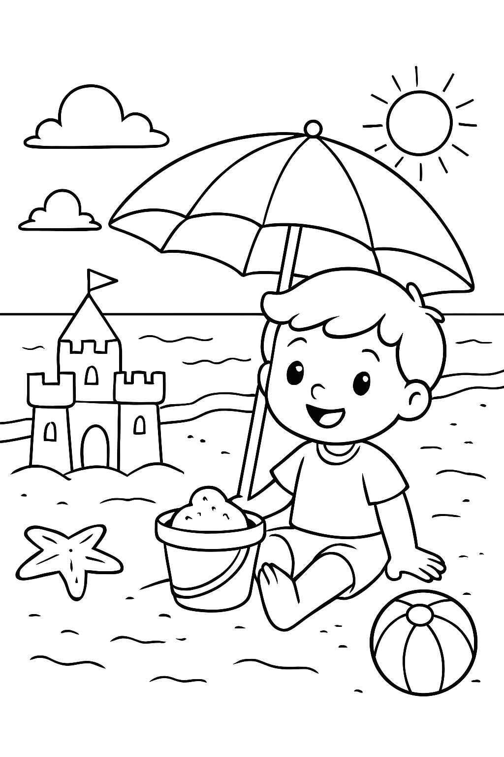 Praia para colorir — desenho para imprimir