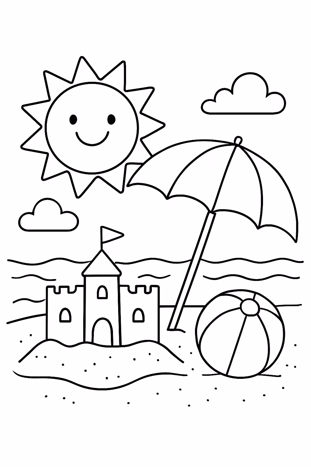 Praia e sol para colorir — desenho para imprimir