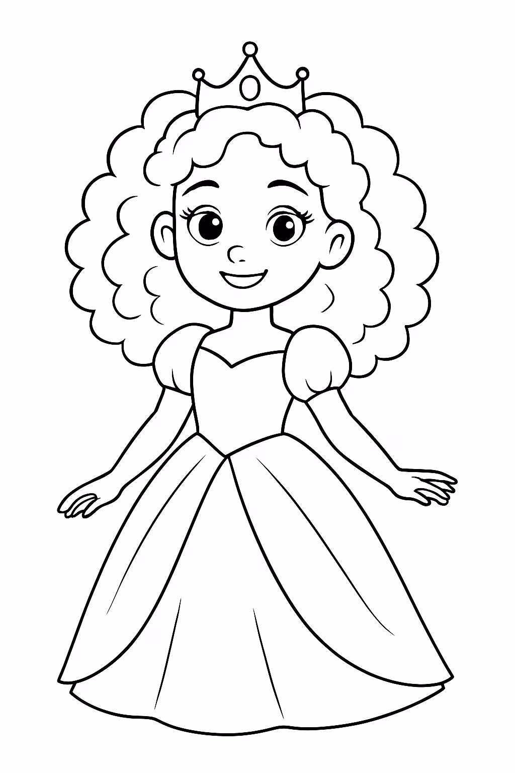 Princesa com o cabelo cacheado para colorir — desenho para imprimir