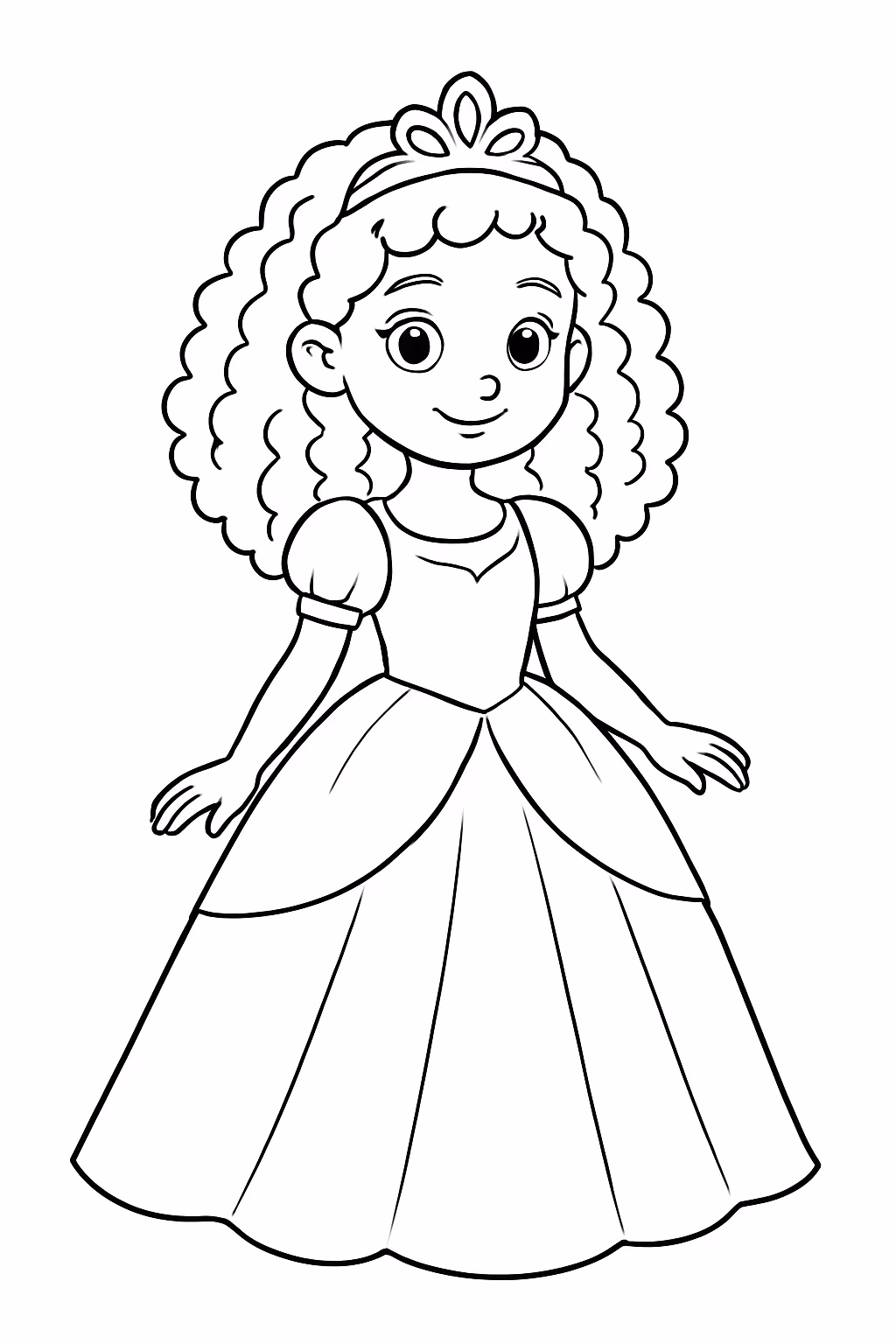 Princesa de cabelo cacheado para colorir — desenho para imprimir