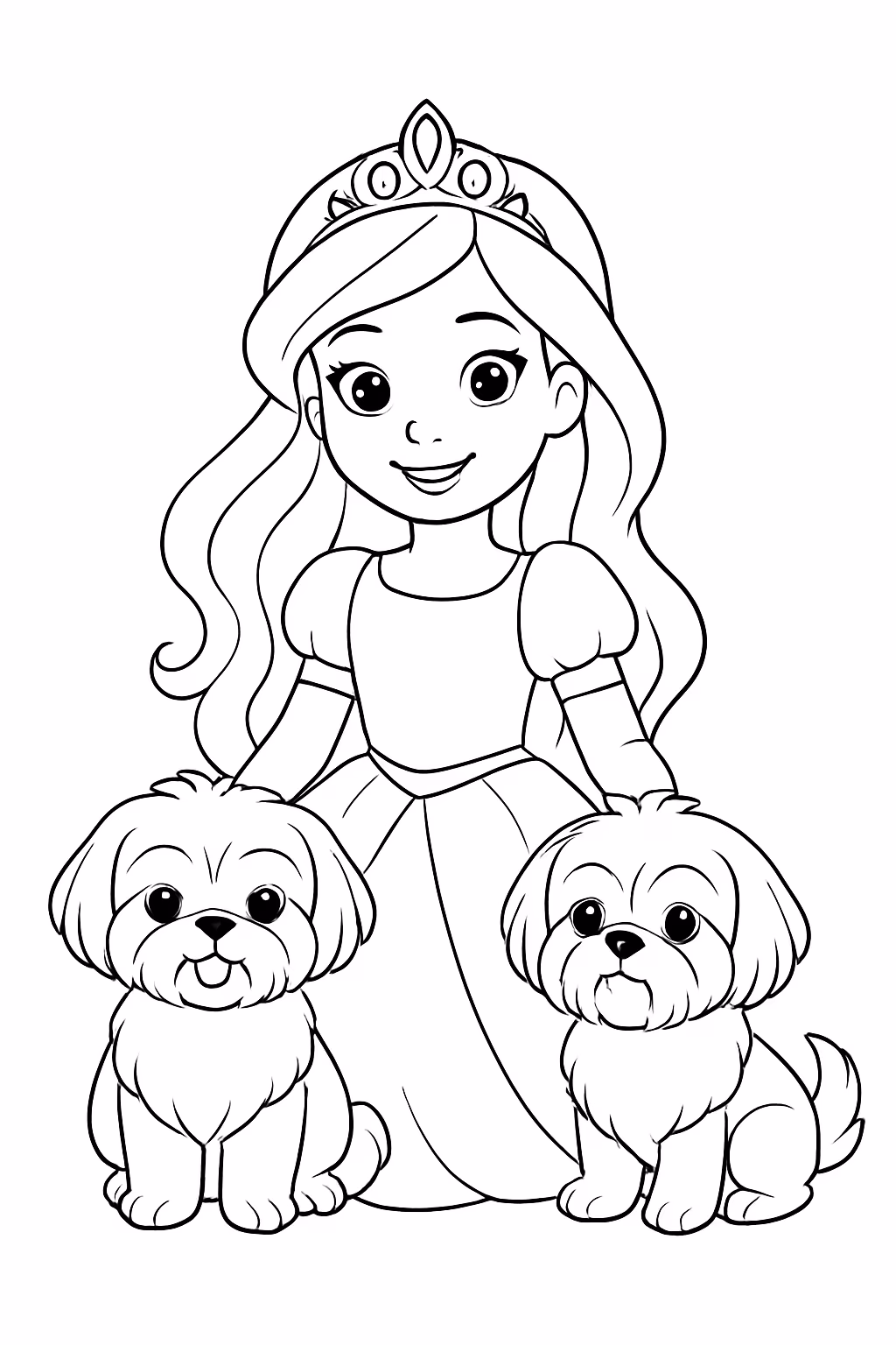 Princesa de enrolados com dois cachorros da raca sthizu macho para colorir — desenho para imprimir