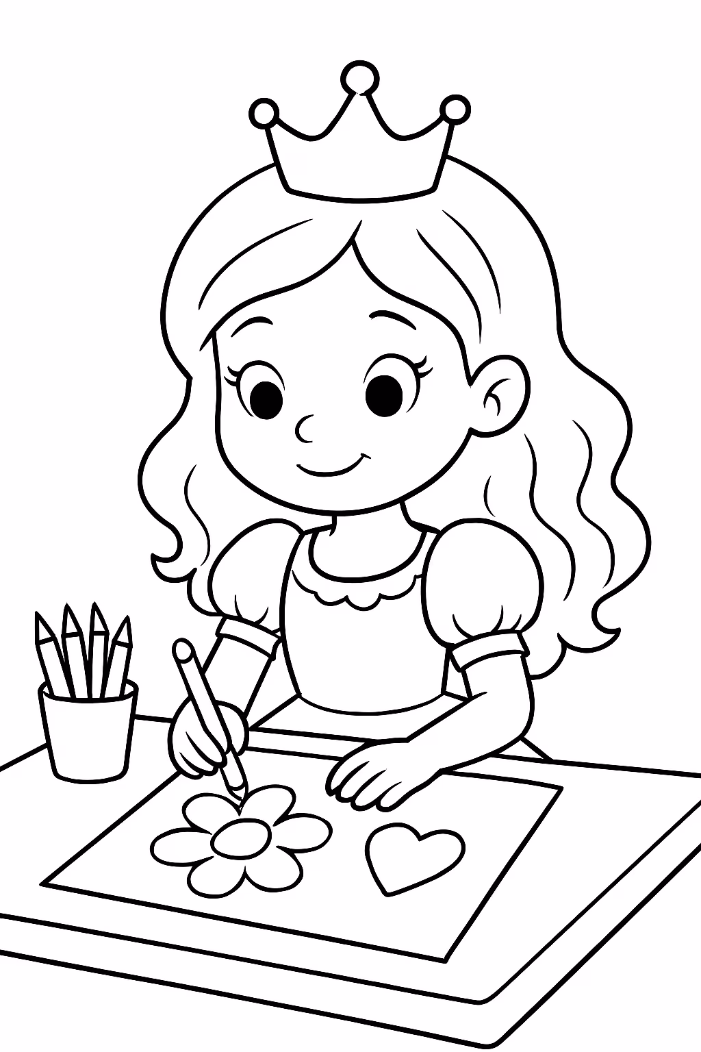 Princesa desenhando para colorir — desenho para imprimir