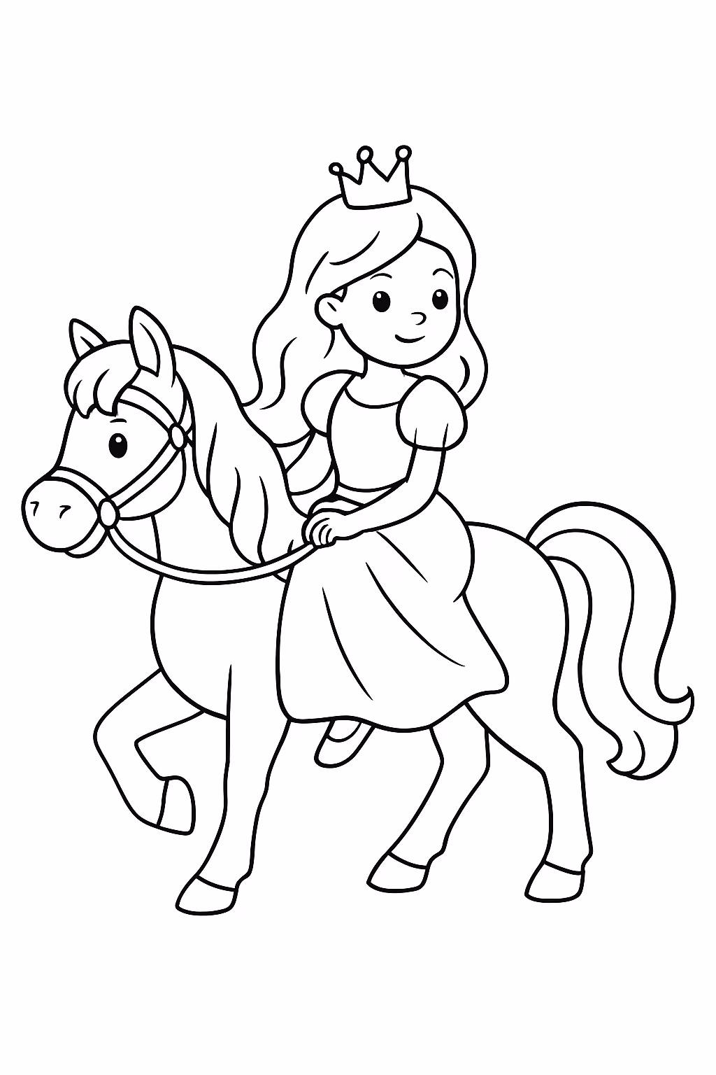 Princesa montada no cavalo para colorir — desenho para imprimir
