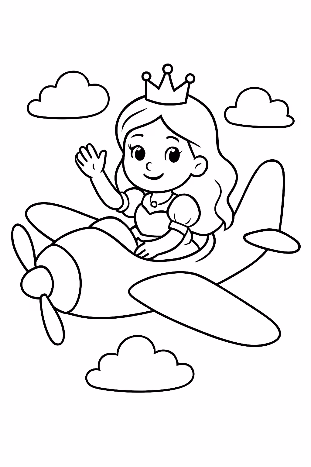 Princesa no aviao para colorir — desenho para imprimir