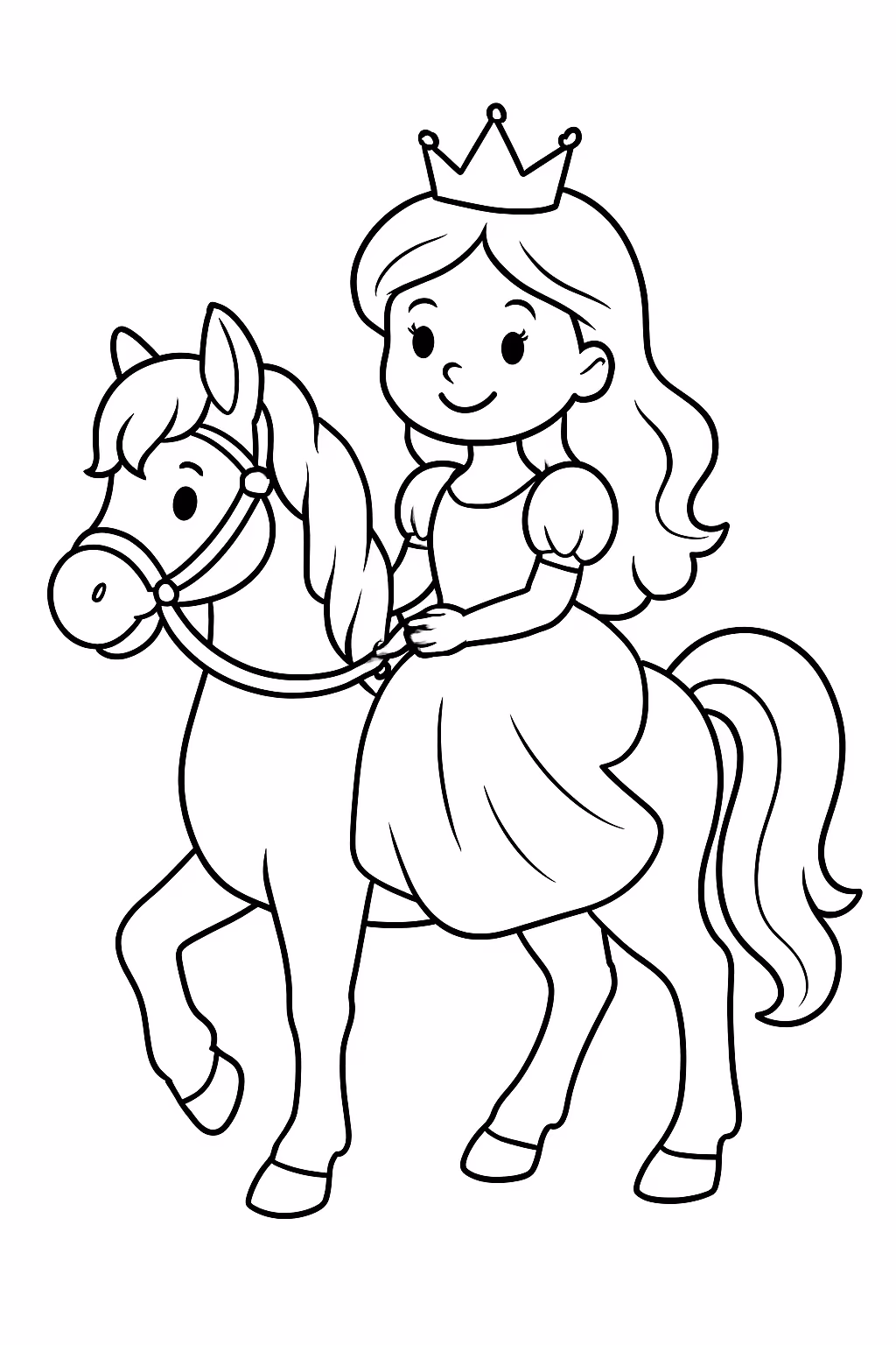Princesa no cavalo para colorir — desenho para imprimir