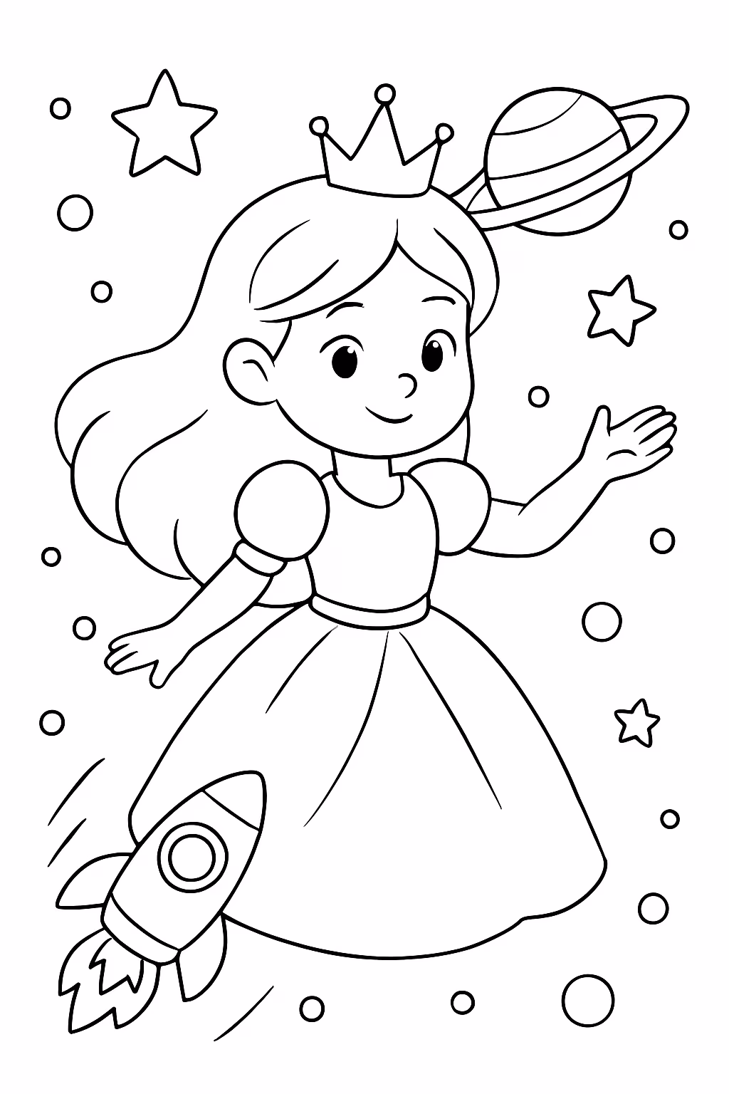 Princesa no espaco para colorir — desenho para imprimir