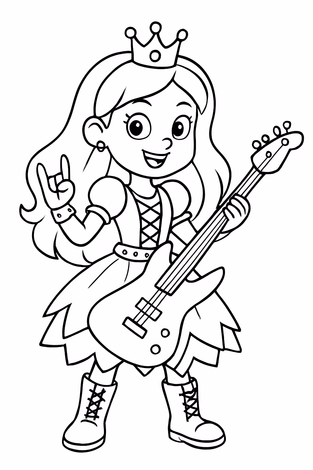 Princesa roqueira para colorir — desenho para imprimir