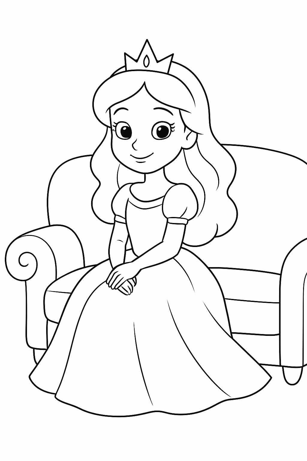 Princesa sentada no sofa para colorir — desenho para imprimir