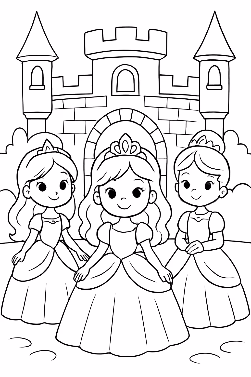 Princesas dentro do castelo para colorir — desenho para imprimir