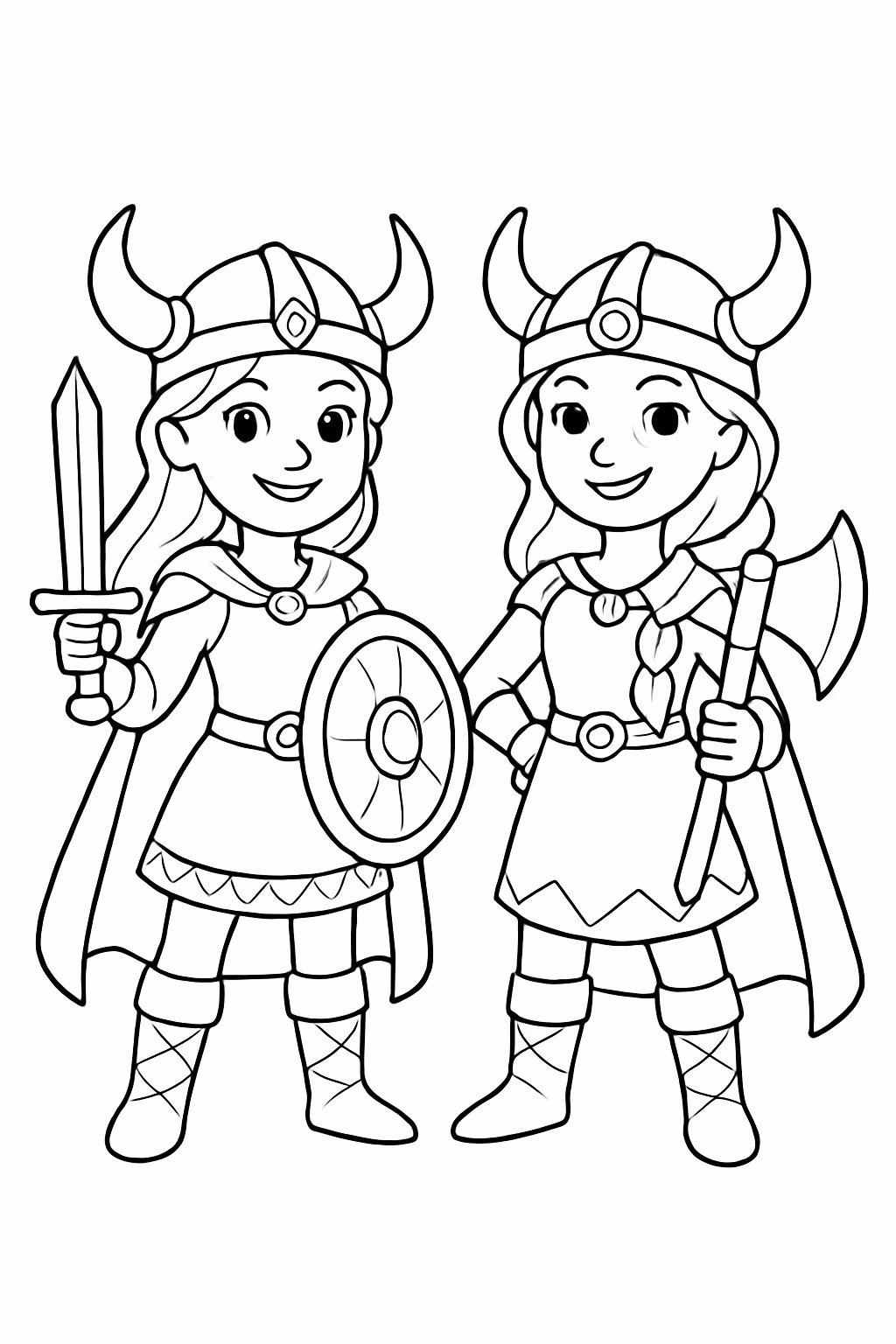 Princesas vikings guerreiras para colorir — desenho para imprimir