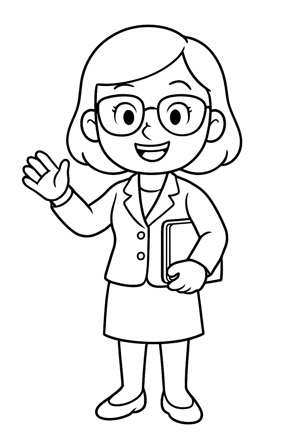 Professora feliz de oculos para colorir — desenho para imprimir