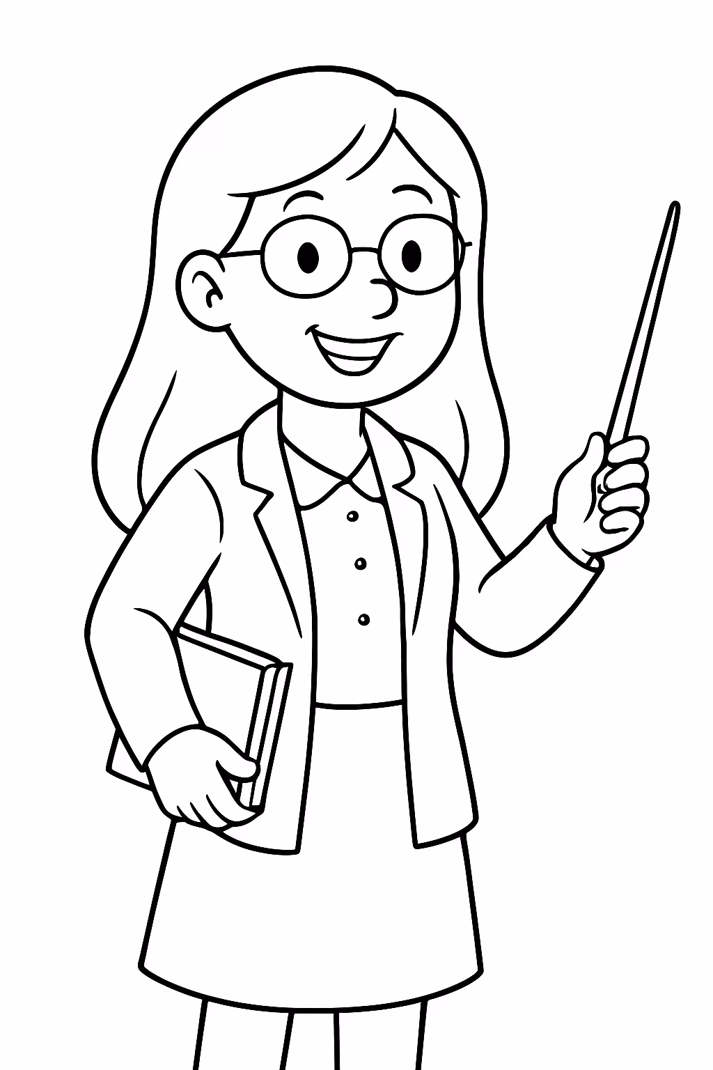 Professora feliz de oculos de cabelo longo para colorir — desenho para imprimir