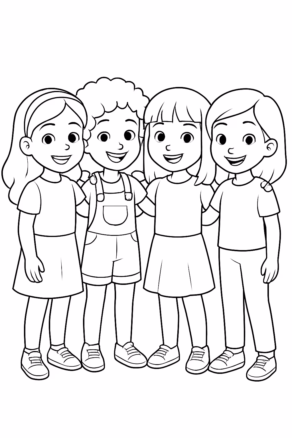 Quatro amigas para colorir — desenho para imprimir