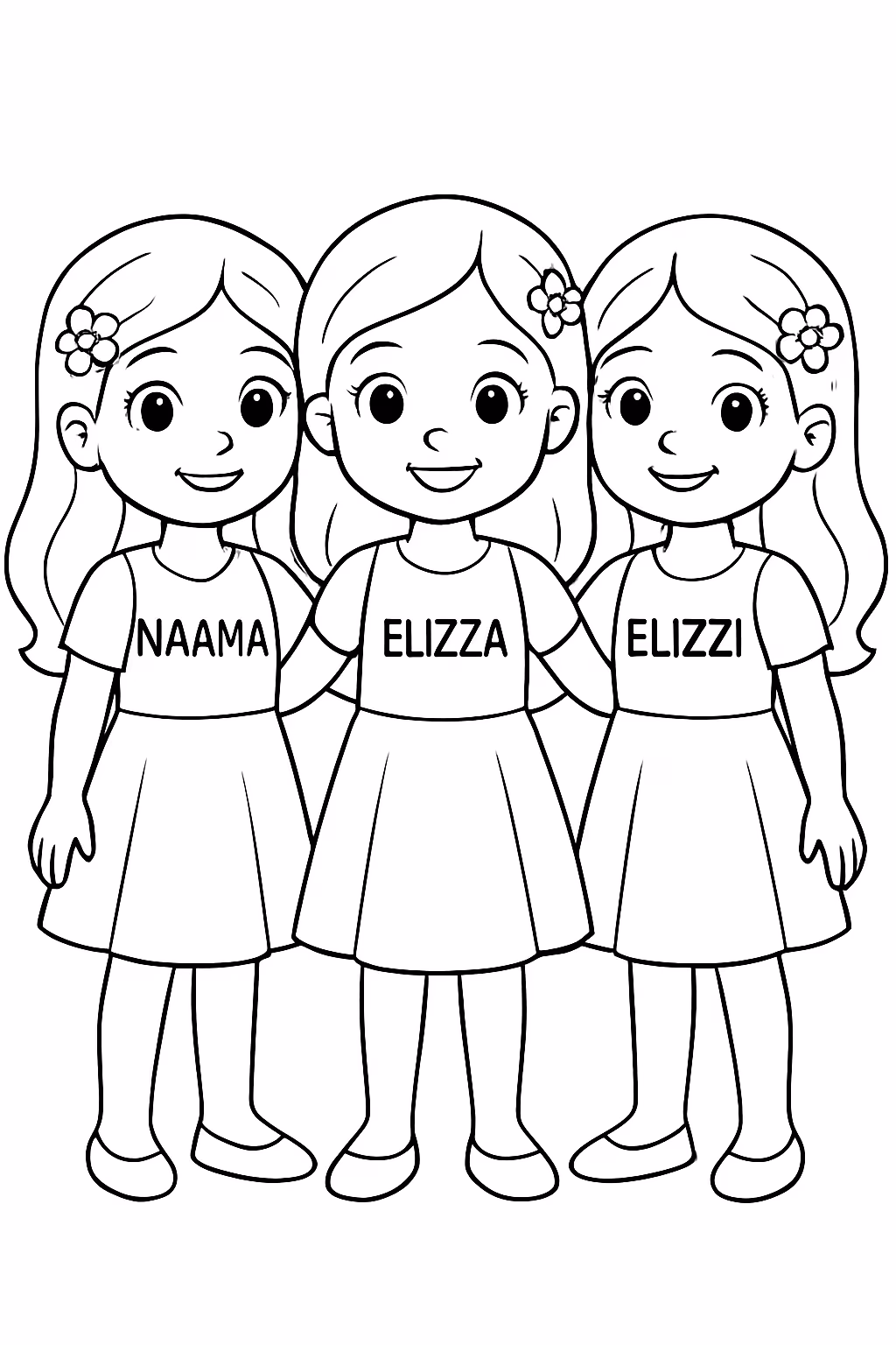 Quero meninas duas sao gemeas com nome em cada menina para colorir — desenho para imprimir