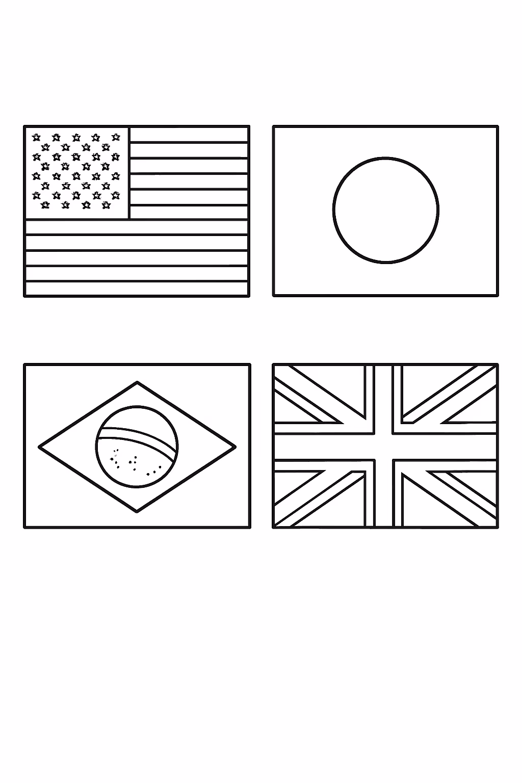 Quero bandeiras de paises com os nomes embaixo para colorir — desenho para imprimir