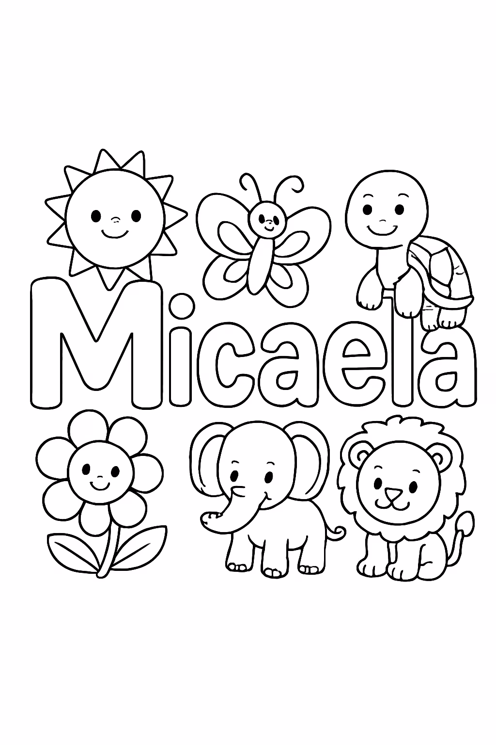 Quero com o nome micaela e cada letra um para colorir — desenho para imprimir
