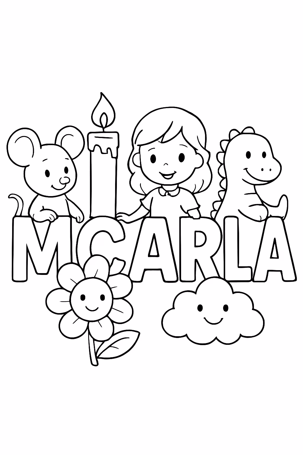 Quero com o nome micarla e cada letra um para colorir — desenho para imprimir