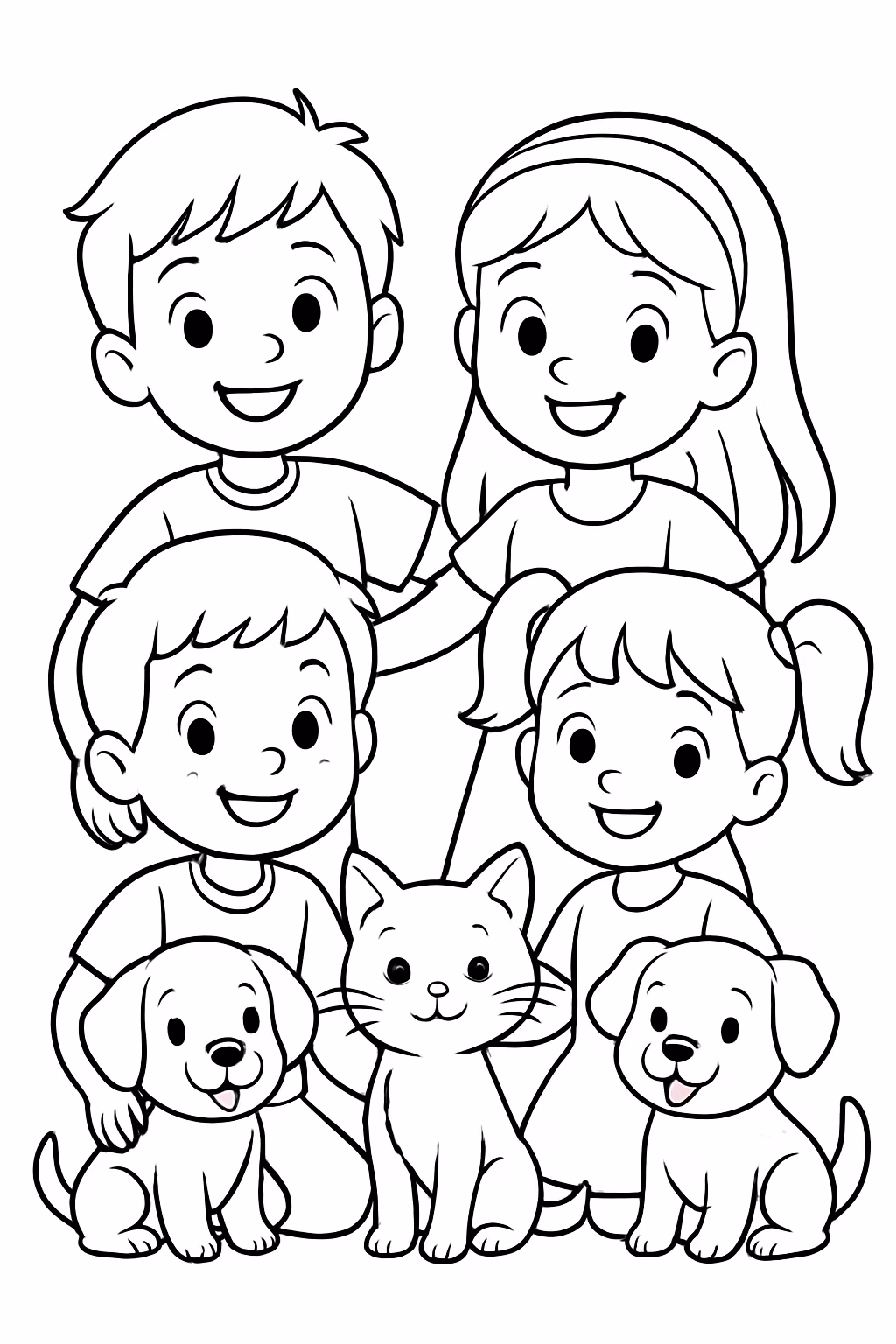 Quero o de criancas sendo dois meninos e duas meninas para colorir — desenho para imprimir