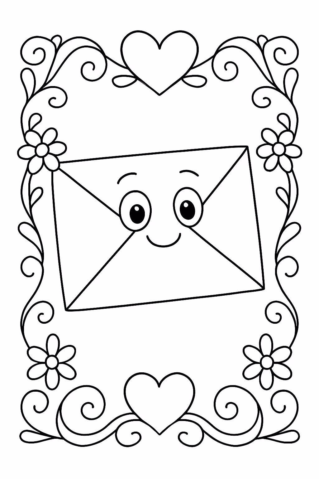 Quero uma carta com linhas e moldura romantica para colorir — desenho para imprimir