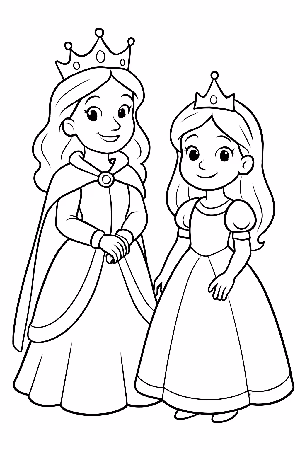 Quero uma princesa e uma rainha com nomes delas rainha para colorir — desenho para imprimir