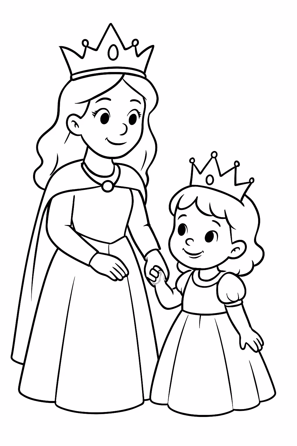 Quero uma princesa pequena de anos e uma rainha com para colorir — desenho para imprimir