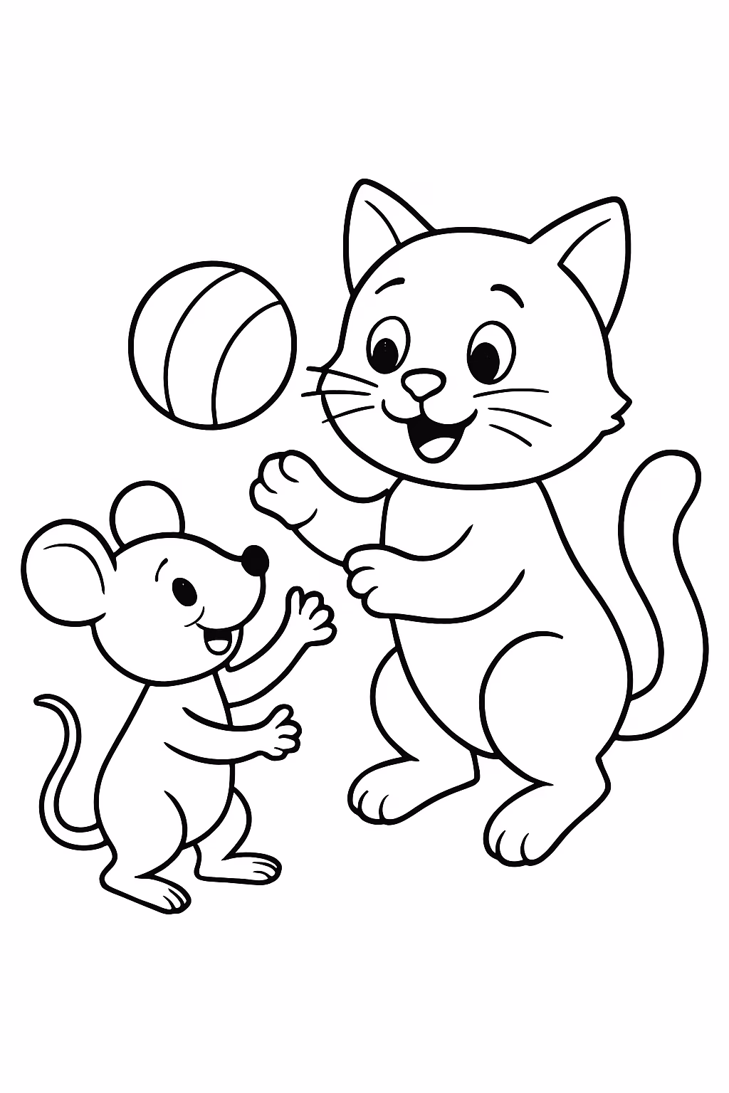 Rato e gato brincando para colorir — desenho para imprimir