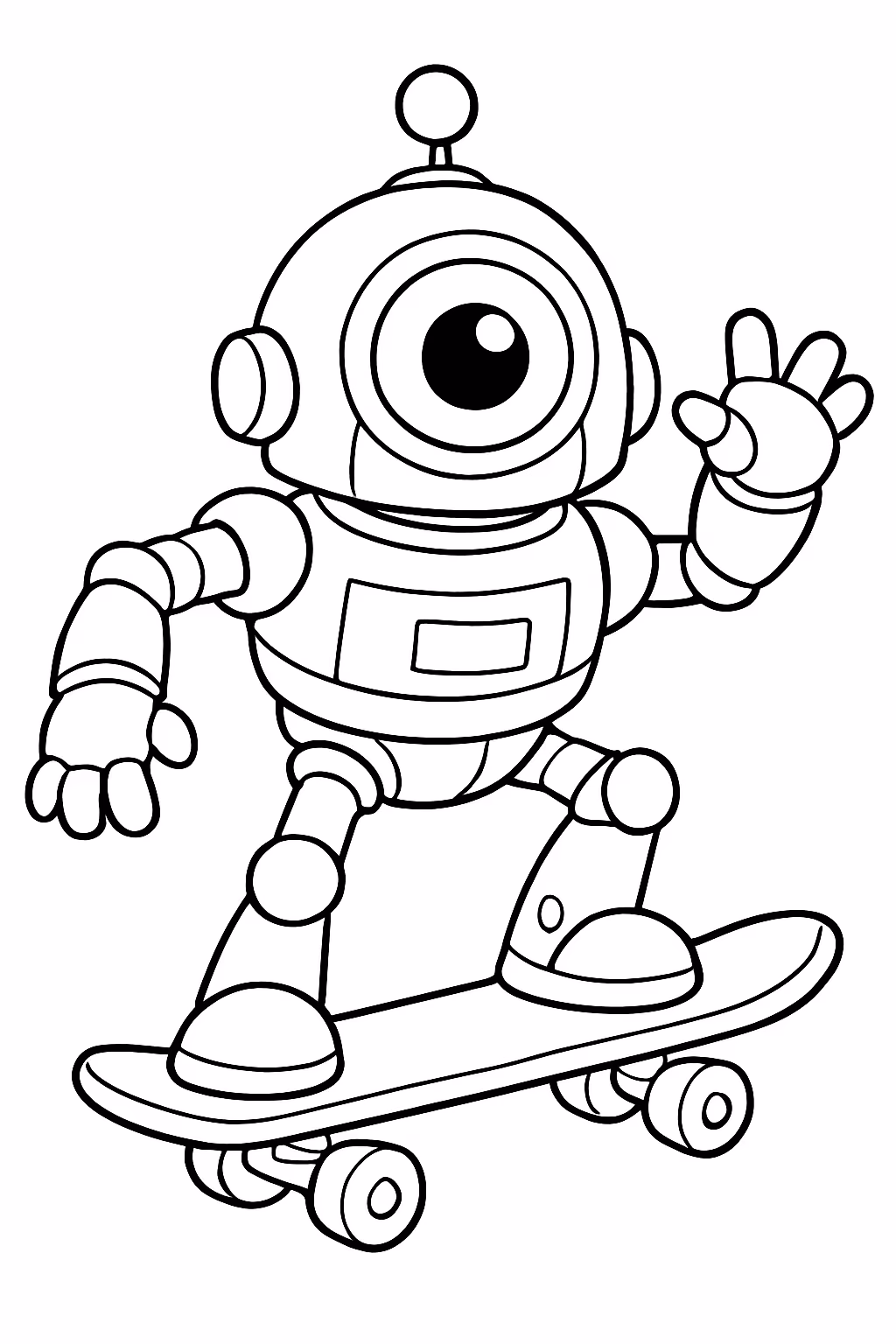 Robo ciclope com skate para colorir — desenho para imprimir