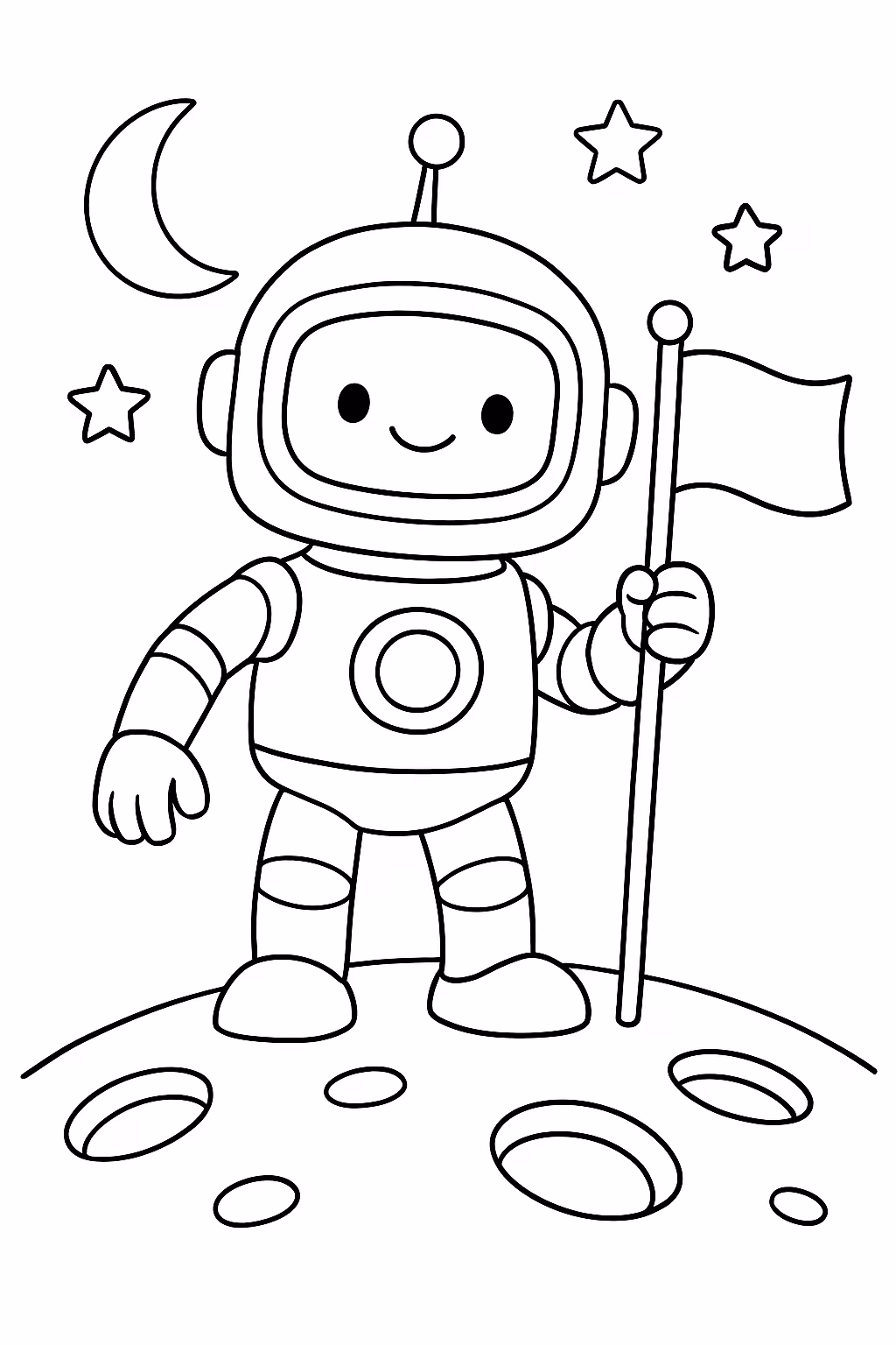 Robo na lua com uma bandeira para colorir — desenho para imprimir
