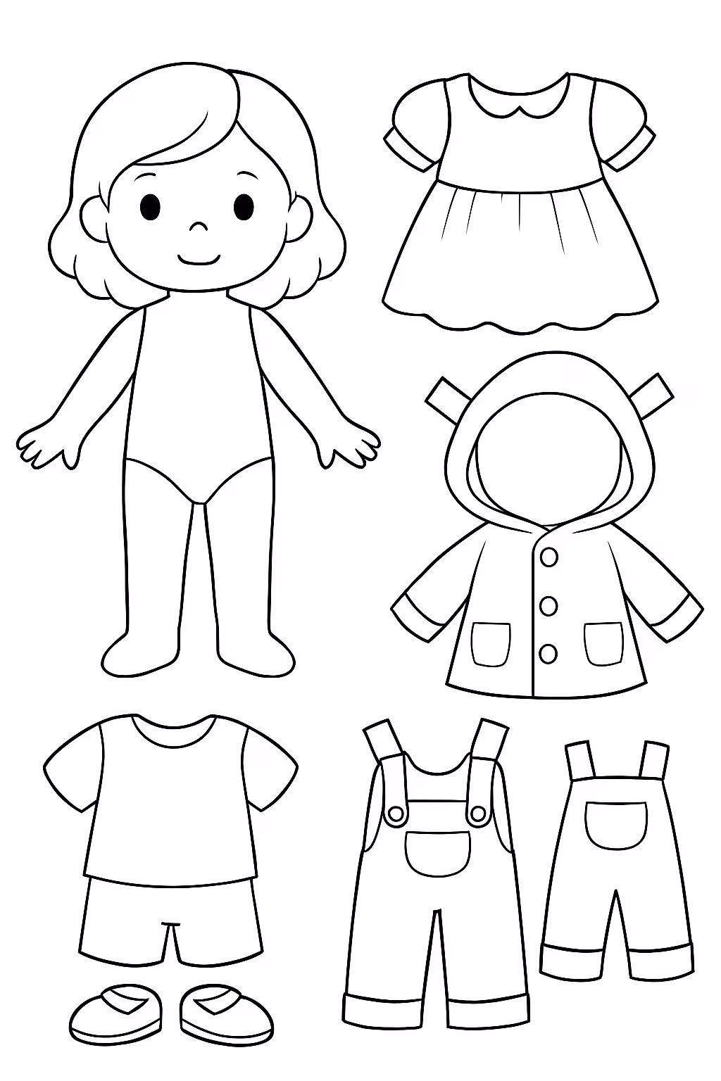 Roupas vestir boneca para colorir — desenho para imprimir