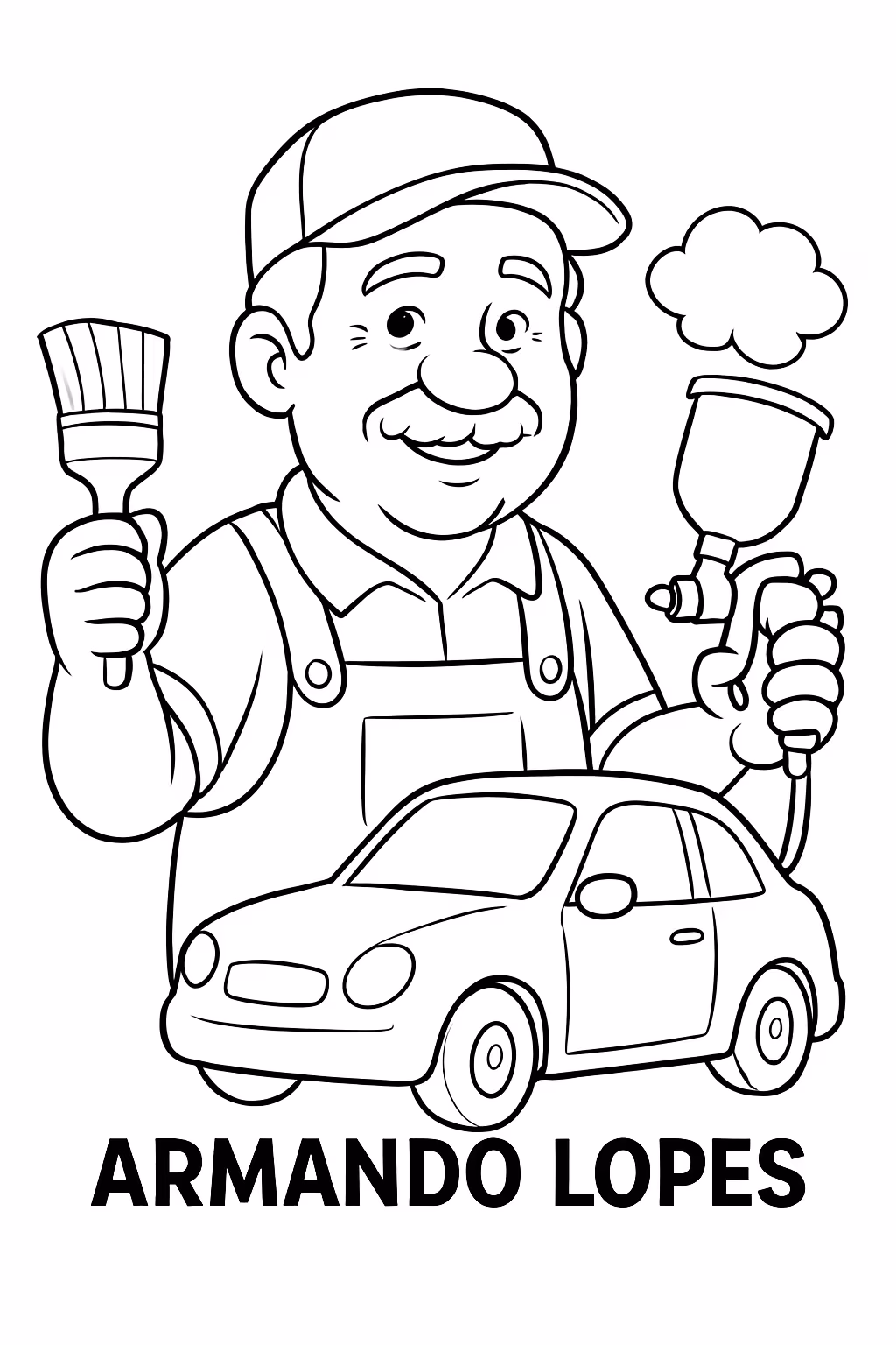 Senhor pintor de carros com anos com o nome de para colorir — desenho para imprimir