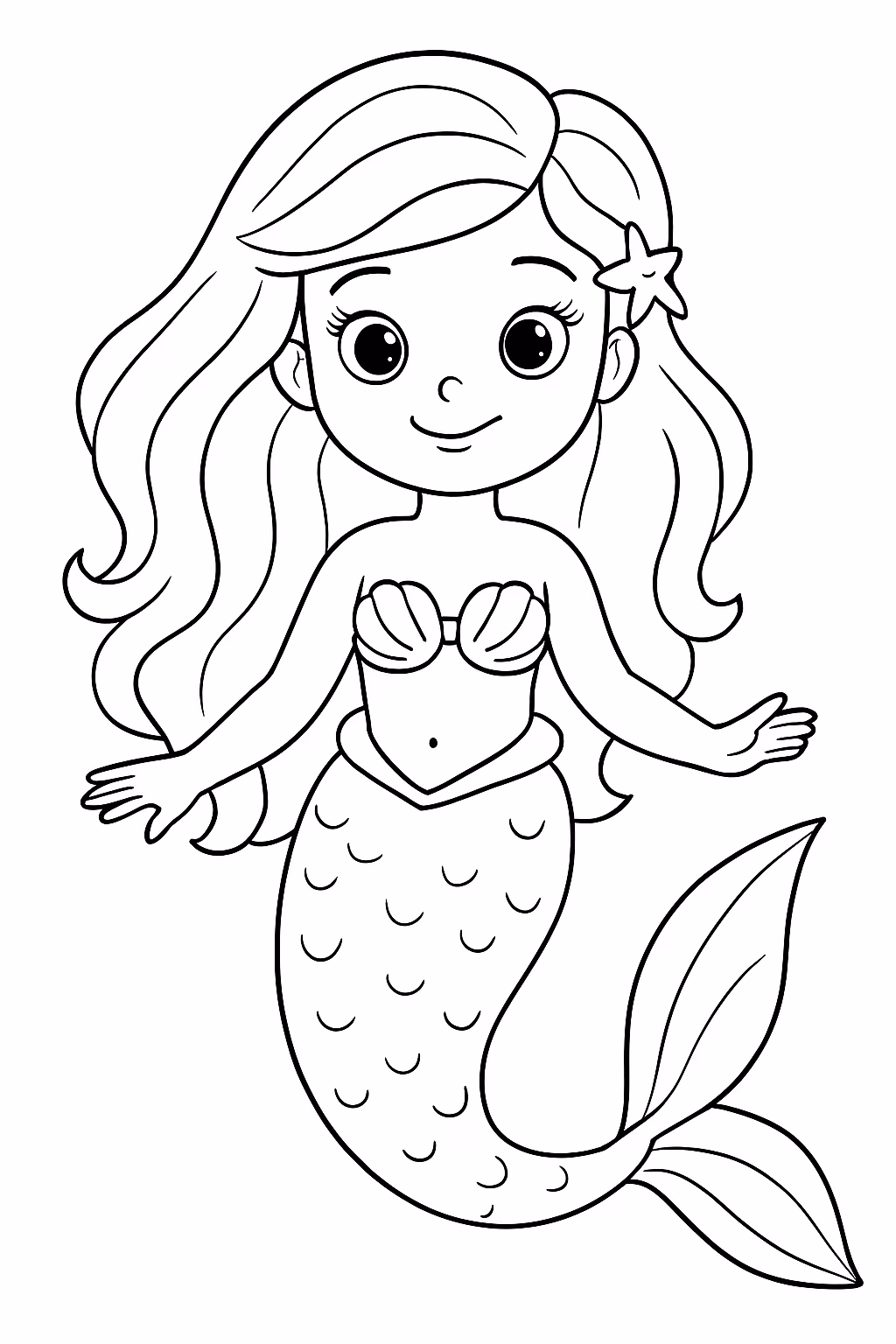 Sereia fofa e realista para colorir — desenho para imprimir