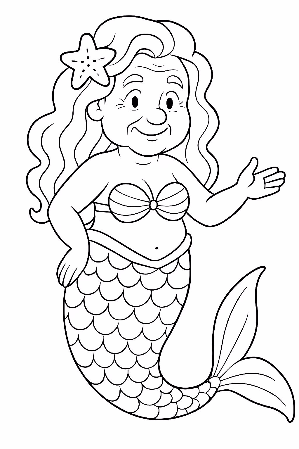 Sereia velha para colorir — desenho para imprimir