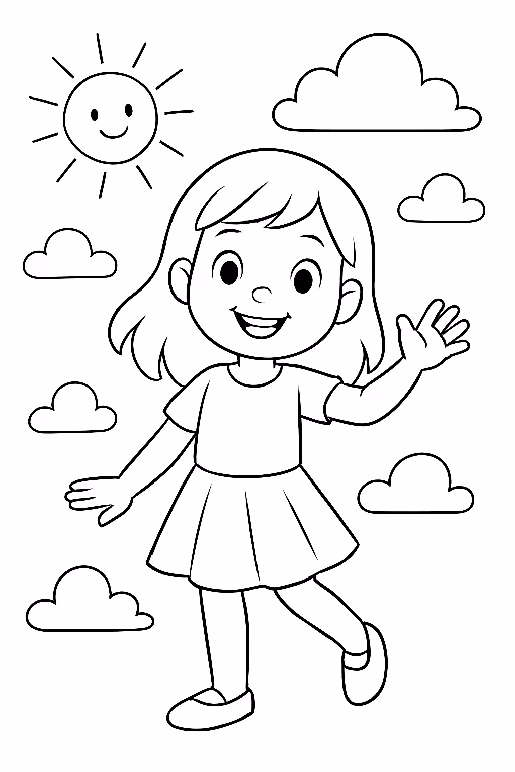 Sky com uma menina para colorir — desenho para imprimir