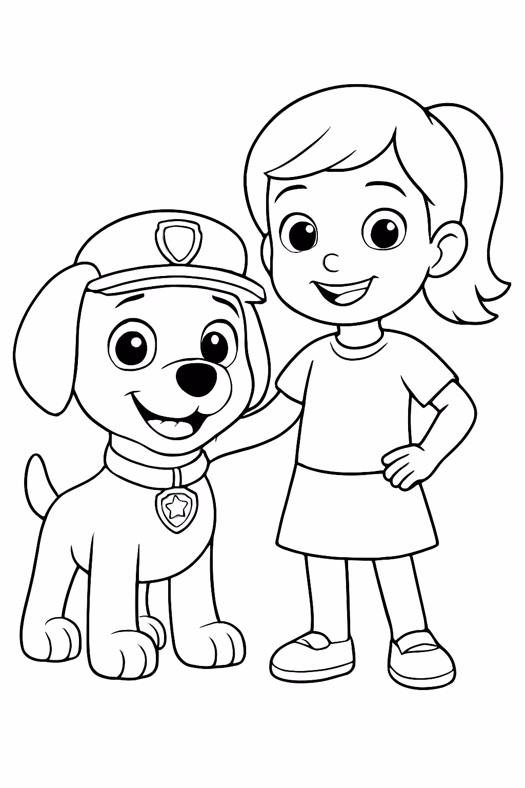 Sky da patrulha canina com uma menina para colorir — desenho para imprimir