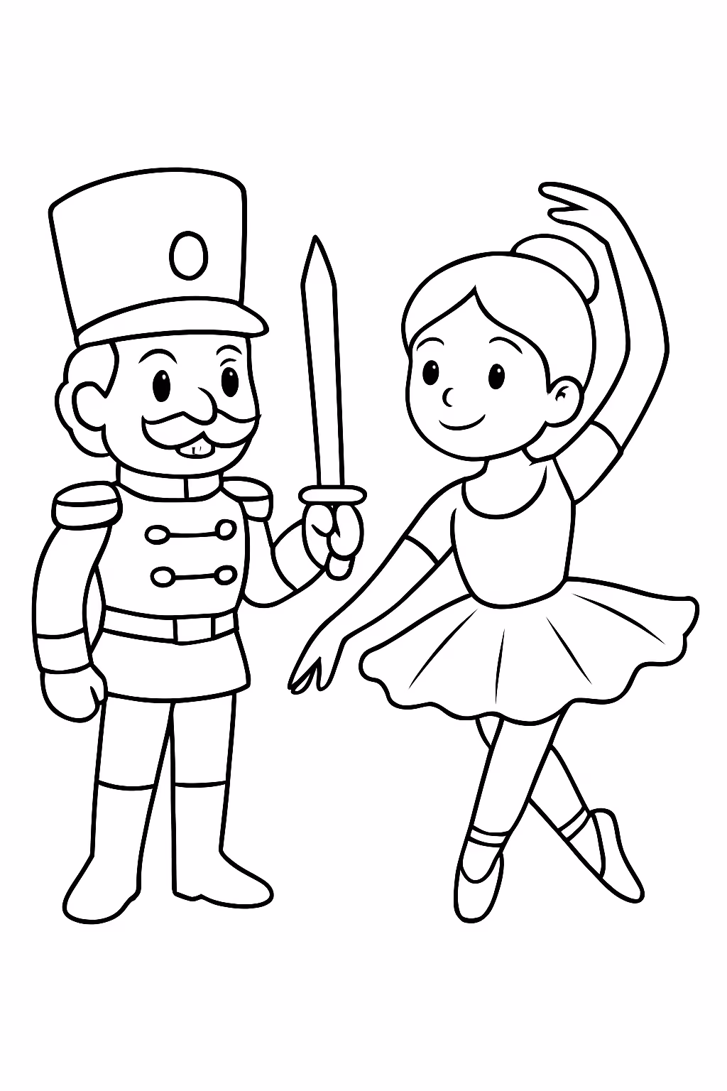 Soldadinho de chumbo e a bailarina para colorir — desenho para imprimir